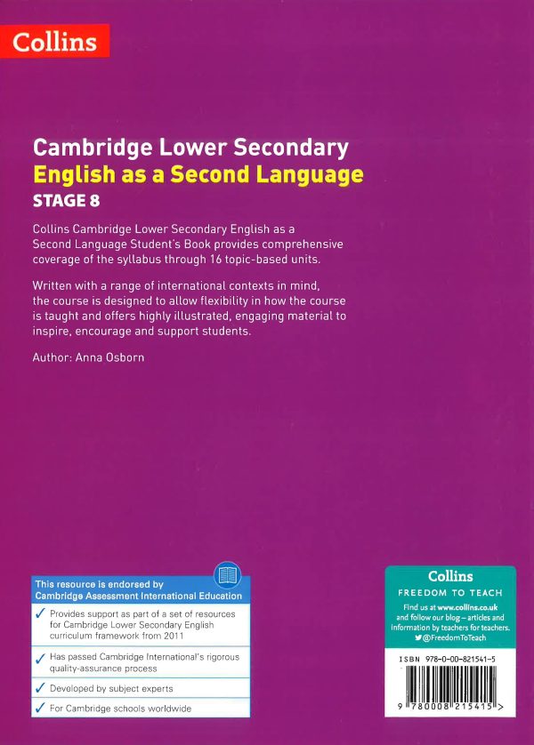 Lower Secondary English As A Second Language Student?S Book: Stage 8 (Collins Cambridge Lower Secondary English As A Second Language) on Sale